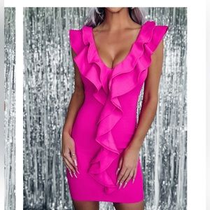 Brand new, bright pink, body contouring dress.
